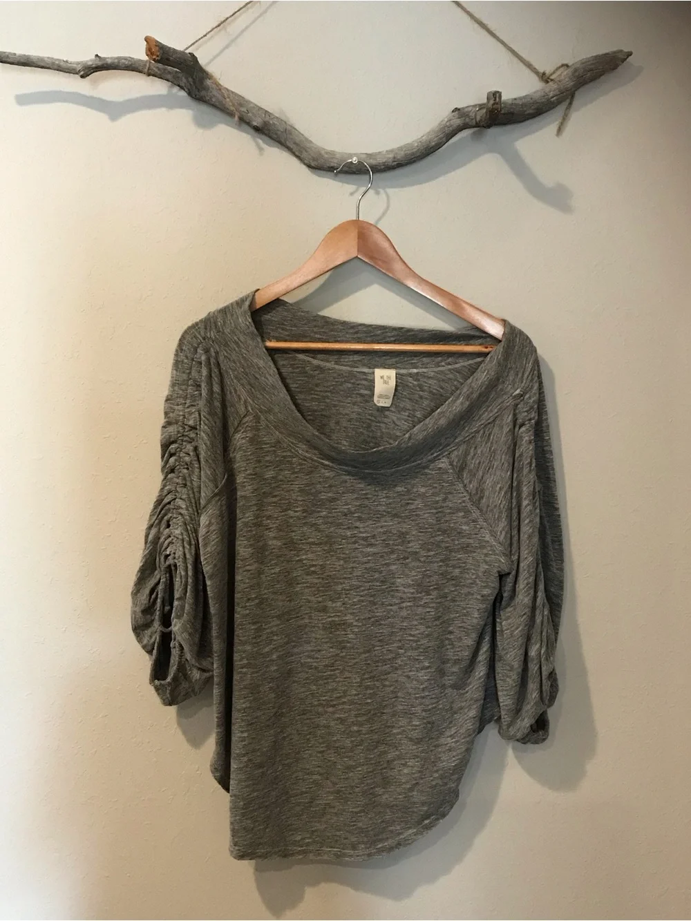 Free People We the Free Grey Cinched Sleeve Top